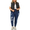 Agnes Orinda Women's Plus Size Trucker Zipper Front Sleeveless Sport Crop Denim Vests - 2 of 4