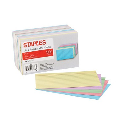 Staples 3" x 5" Line Ruled Assorted Pastel Index Cards 300/Pack (51002) TR51002