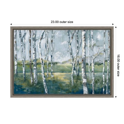 Woodland Magic Birch Trees Landscape Canvas Print in Greywash Frame