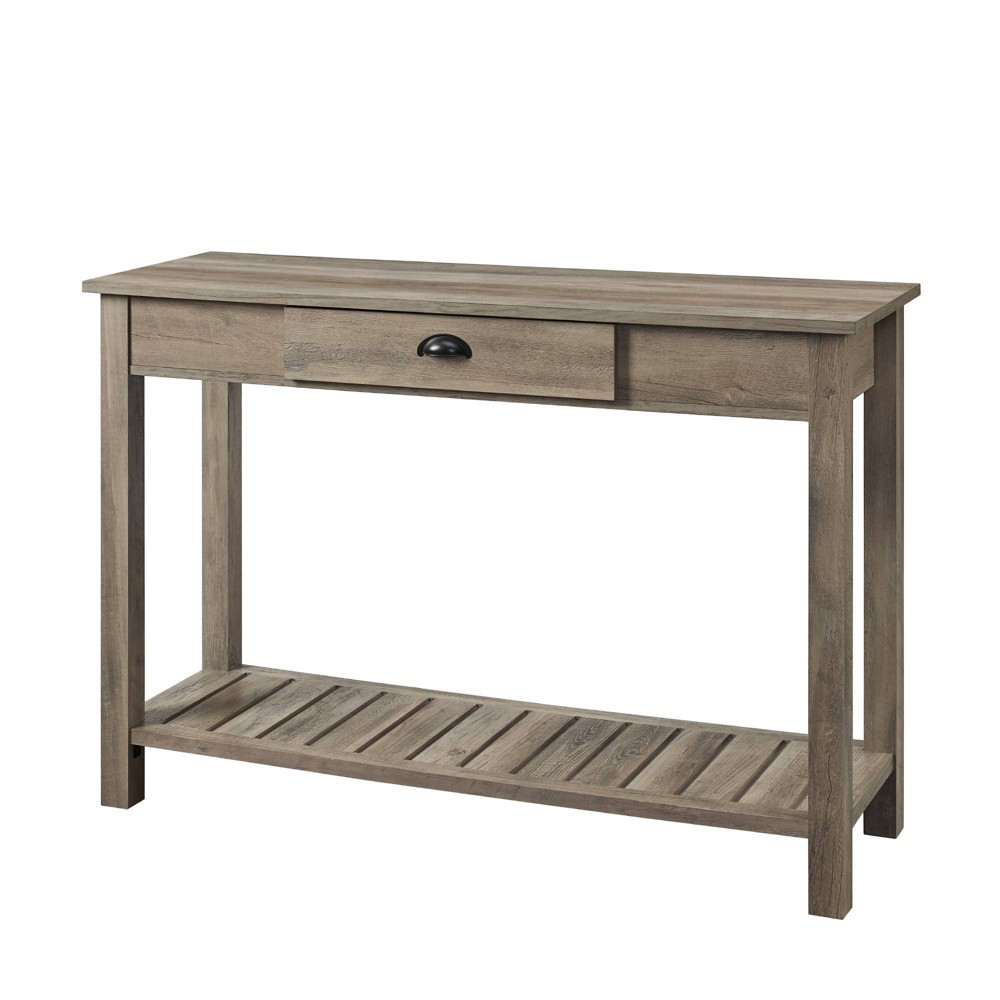 June Rustic Farmhouse Entry Table with Lower Shelf Gray Wash - Saracina Home: Entryway Console with Drawer