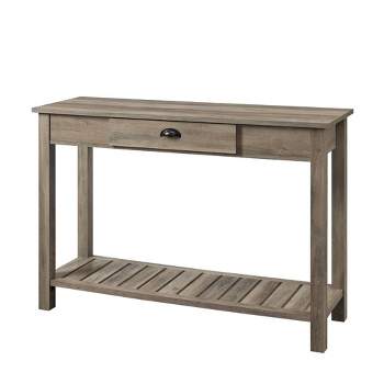 June Rustic Farmhouse Entry Table with Lower Shelf Gray Wash - Saracina Home