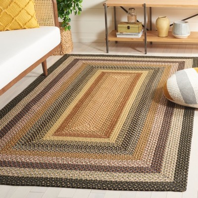 Reversible Braided Blue Synthetic Round Rug, Easy Care, 3' Diameter