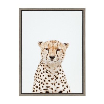 Gray Framed Cheetah Portrait Canvas Wall Art