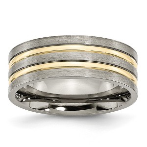 Black Bow Jewelry 8mm Titanium Gold Tone Plated Grooved Flat Standard Fit Band - 1 of 4