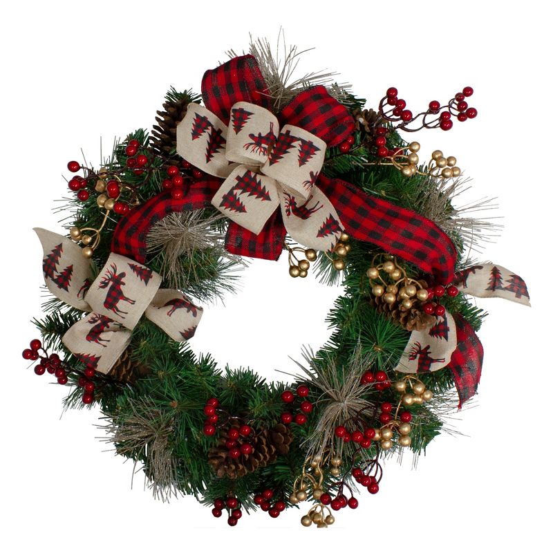 Northlight Bows and Berries Artificial Christmas Wreaths - 24-Inch, Unlit, 1 of 5