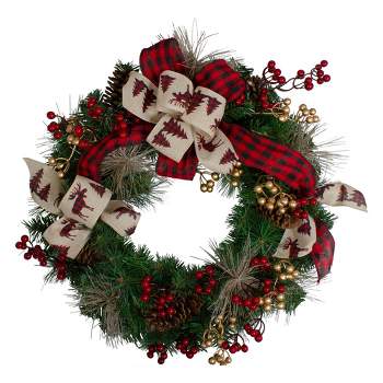 Northlight Bows and Berries Artificial Christmas Wreaths - 24-Inch, Unlit