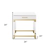 HomeRoots 24" White and Gold Wood Acrylic and Stainless Steel Square End Table With Drawer - 3 of 4