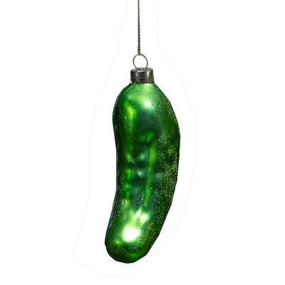 NORTHLIGHT 4.5" Glittered Glass Pickle Christmas Ornament - Green