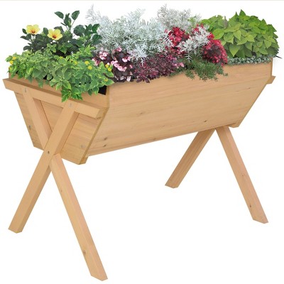 39'' x 28'' Raised Garden Bed with Legs, Elevated Wooden Planter Box with Bed Liner for Vegetables Flowers Herbs Backyard Patio Balcony