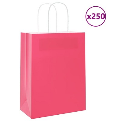 vidaXL Paper Bags 250 pcs with Handles Pink 8.3x4.3x11.0"