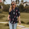 Women'Summer Fall 3/4 Roll-Up Long Sleeve  Print Shirt V Neck Casual Loose Fit Top Blouse - 3 of 4