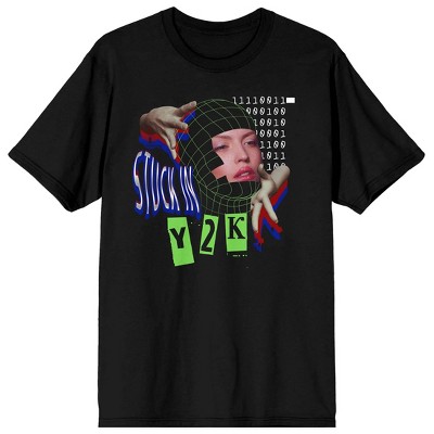 Low Poly Y2K Trend Stuck In Y2K Crew Neck Short Sleeve Men's Black  T-shirt-3XL