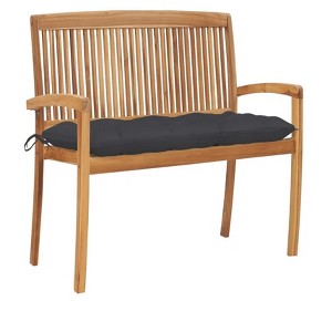 Stacking Patio Bench with Cushion 50.6" Solid Teak Wood - 1 of 4