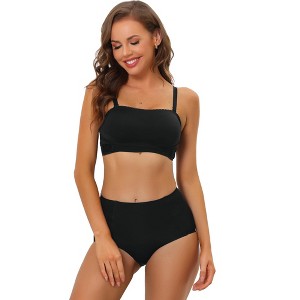 Allegra K Women's Wirefree Non-Slip Front Buckles Strapless Bandeau Bra and Panty Sets - 1 of 4