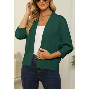 Women's 3/4 Sleeve Open Front Cropped Cardigan Sweater Elegant Shrugs for Women - 1 of 4