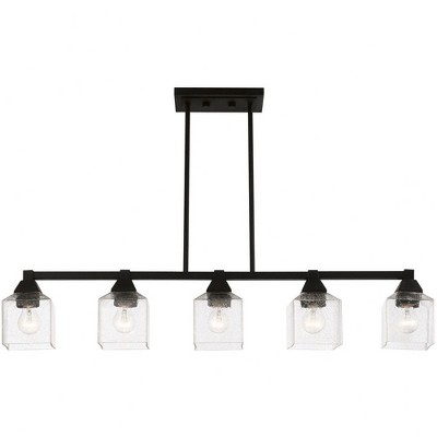 Aragon 5-Light Linear Chandelier in Black with Clear Seeded Glass