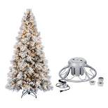 Home Heritage Snowdrift Spruce 7.5 Foot Pre Lit Christmas Tree Bundled with Silver Metal Rotating Stand