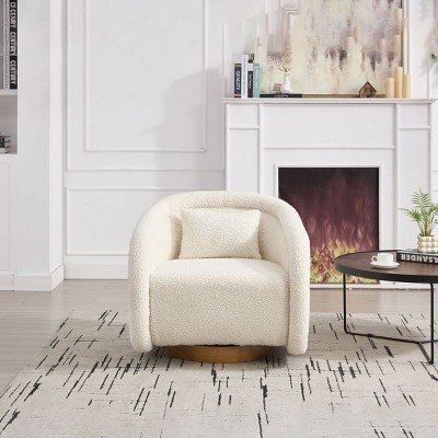 30” Modern Teddy Swivel Accent Chair,360° Barrel Lounge Chair with Wood Base for Living Room or Bedroom–The Pop Home