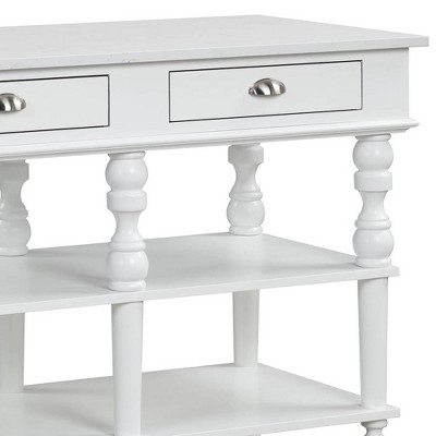 White Marble Top Kitchen Island with Turned Legs and Shelves