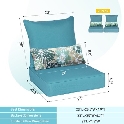 Aoodor Teal Outdoor Deep Seat Cushion Set with Floral Pillows