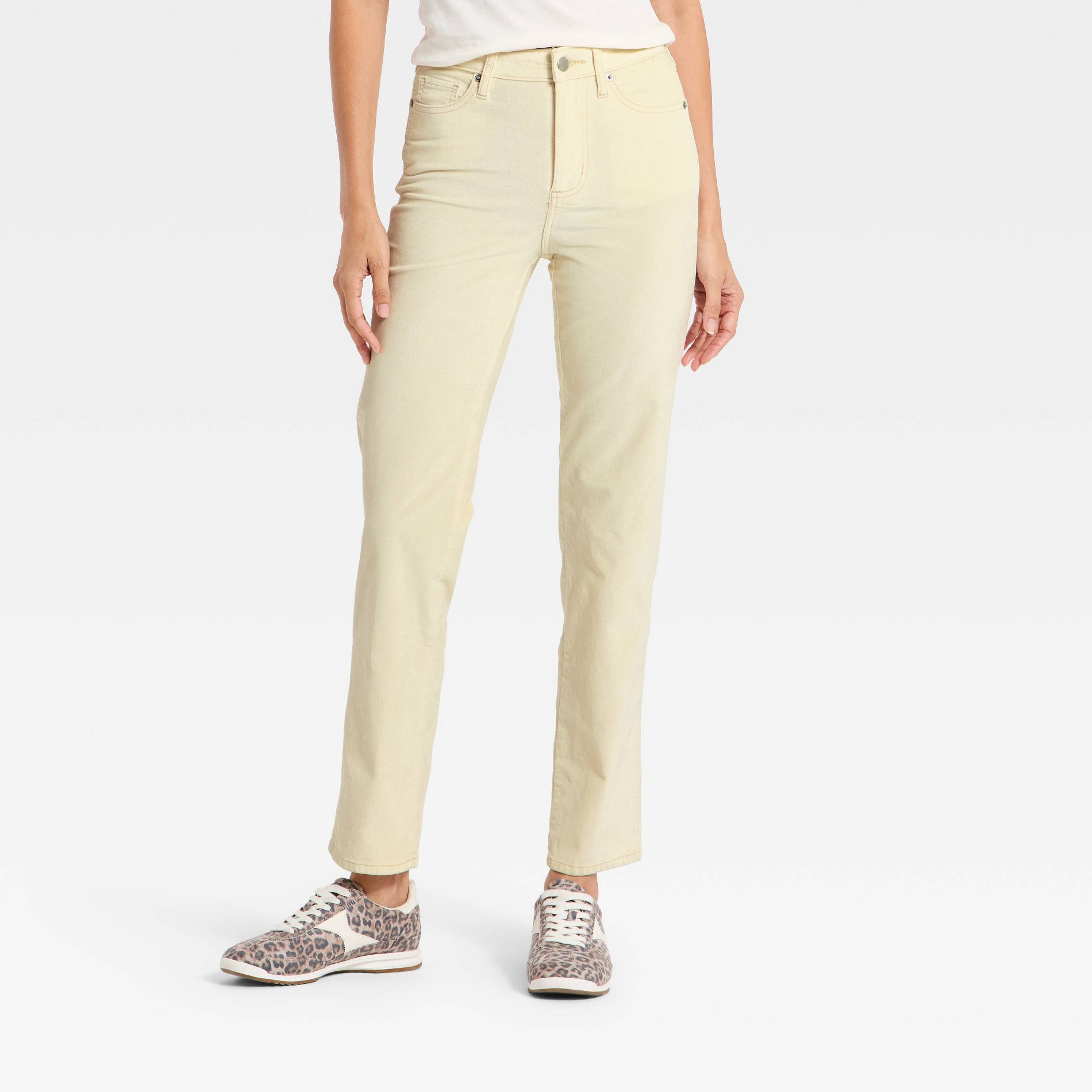Women's Everyday High-Rise Straight Velvet Pants - Universal Thread™ White 4