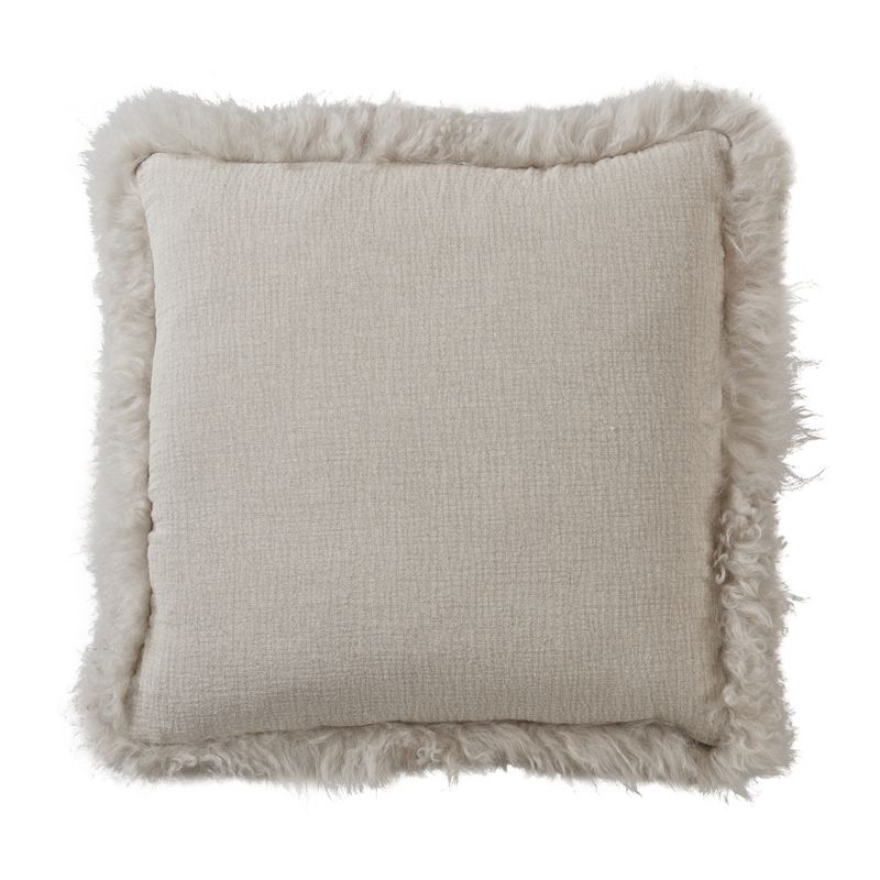 Saro Lifestyle Luxurious Linen Poly Filled Throw Pillow with Plush Lamb Fur Border, 2 of 4