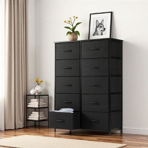 FONTOI Dressers 10 Drawer Fabric Tall Dresser Tower Closet Storage Clothes Chest of Drawers for Bedroom Nursery, Black, 11.8"*31"*45.6" - 1 of 4