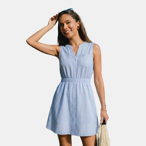 Женские платья Cupshe Women's Breezy Striped Button-Down Shirt Dress-L-Blue