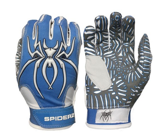 Spiderz Hybrid Tac Palm Baseball/Softball Batting Gloves Adult - Carolina/White - XL