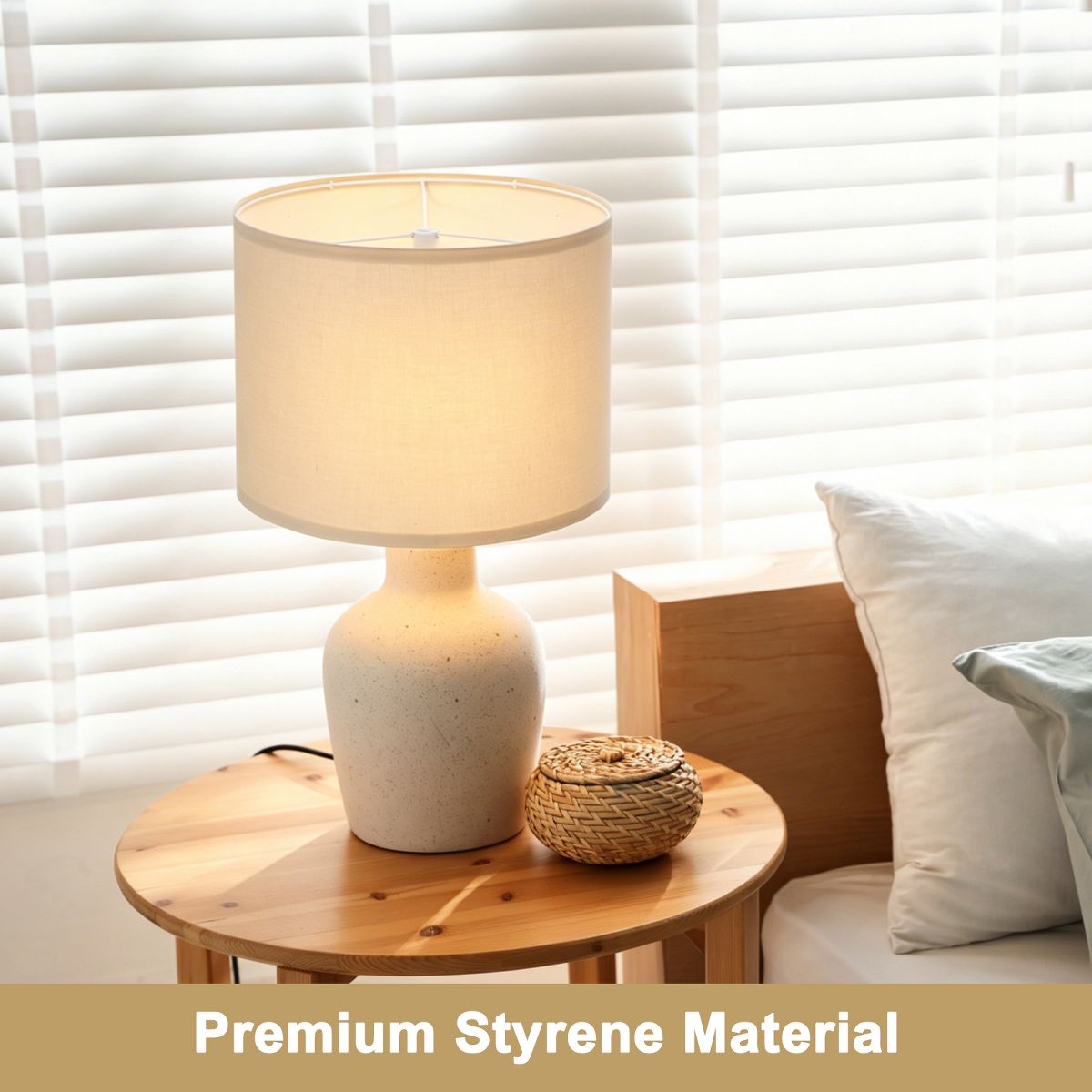 Unique Bargains Natural Polystyrene Drum Hard-back Lampshade 13" Top x 13" Bottom x 10" High 1 Pc - thumbnail 6
