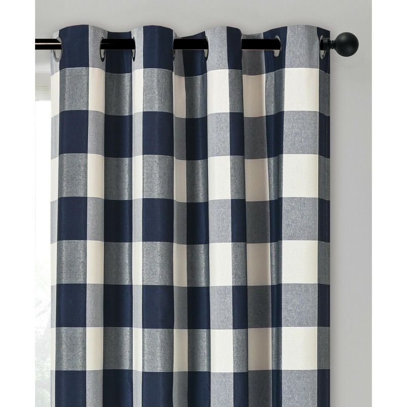 Kate Aurora Country Farmhouse Living Classic Buffalo Plaid Checkered Single Grommet Top Window Curtain Panel, 2 of 7
