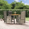 vidaXL 5-Piece Outdoor Poly Rattan Patio Dining Set - Gray Lounge Set with Cushions, Reclining Garden Chairs, Acacia Wood Table - 2 of 4