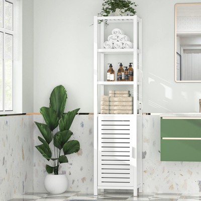 Aheaplus Bathroom Storage Cabinets Feature Louvered Doors and Open Shelves,6-tier 67-inch High Floor-to-Ceiling Cabinet Organizer