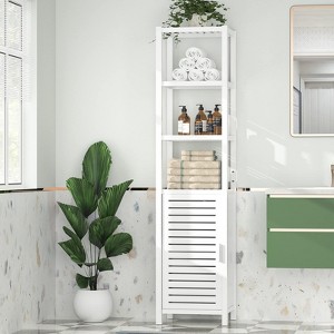 Aheaplus Bathroom Storage Cabinets Feature Louvered Doors and Open Shelves,6-tier 67-inch High Floor-to-Ceiling Cabinet Organizer - 1 of 4
