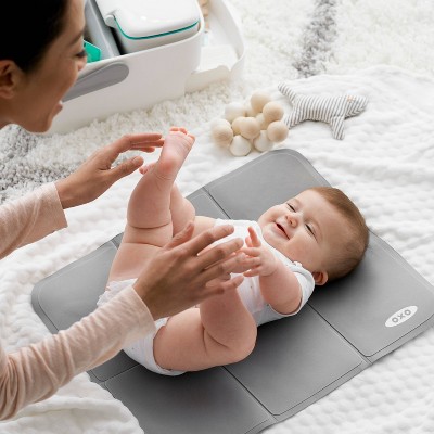 Gray and White Portable Diaper Caddy with Changing Mat