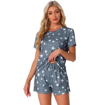 INSPIRE CHIC Womens Pajama Sets 2 Piece Lounge Set Short Sleeve Top and Shorts Soft Pj Set Loungewear Sets Comfy Sleep Sets