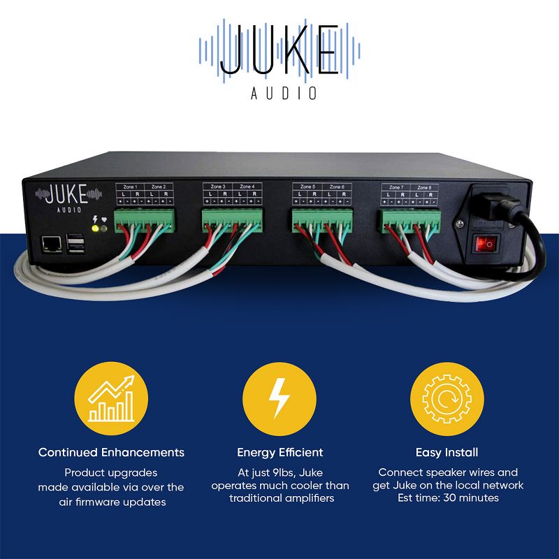 Juke Audio Juke-8 8 Zone Multi-Room Audio Amplifier with Airplay 2, Spotify Connect, & DLNA, 3 of 13