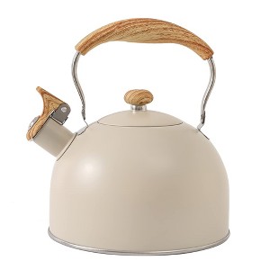 Itopfox Stovetop Tea Kettle with Whistling Feature, 2.5 Quart Capacity, Food-Grade Stainless Steel Construction, Wooden Handle, Creamy White Finish - 1 of 4