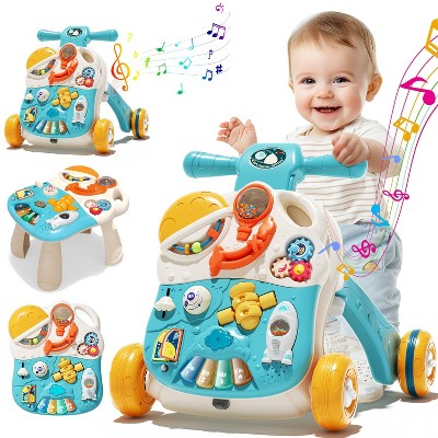 Skirfy 3-in-1 Baby Walker, Push-Along Learning Toys, Adjustable Speed and Height Musical Activity Center
