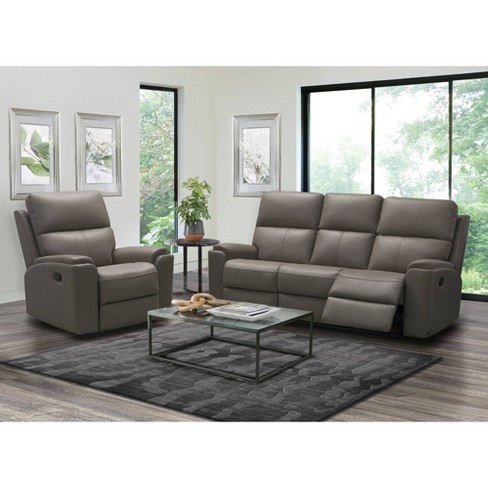 Andrew Top Grain Leather Reclining Sofa, Sofa With Recliner Set