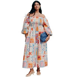 ELOQUII Women's Plus Size Printed Puff Sleeve Maxi Dress - 1 of 3