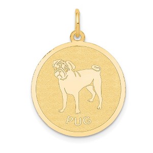 Black Bow Jewelry 14k Yellow Gold Laser Etched Pug Disc Pendant, 19mm - 1 of 4