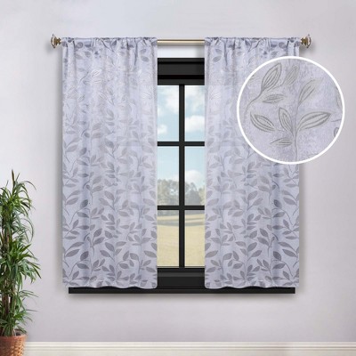 Modern Bohemian Leaves Room Darkening Semi-Blackout Curtains, Set of 2 by Blue Nile Mills