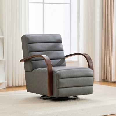 Swivel Accent Chair,Modern 360° Upholstered Lounge Chair with Solid Wood Armrests and Tufted Seat for Living Room Bedroom Office-Baofuwish