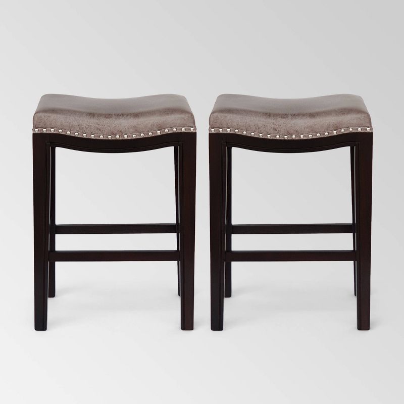 Set of 2 Tiffin Contemporary Studded Counter Height Barstools - Christopher Knight Home, 1 of 6