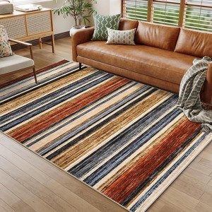 Modern Striped Large Area Rug Washable Rugs Soft Touch Throw Carpet Stain Resistant Throw Carpet with Non-Slip Backing - 1 of 4