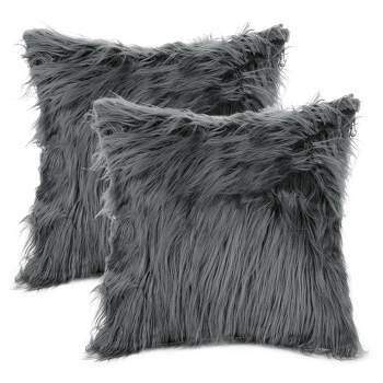 18-inch Plush Pillow – Luxury Square Accent Pillow Insert And Shag Glam  Cover Set – For Bedroom Or Living Room By Lavish Home (gray) : Target