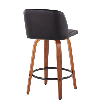 Toriano Swivel Counter Stool in Black Faux Leather with Wood Base