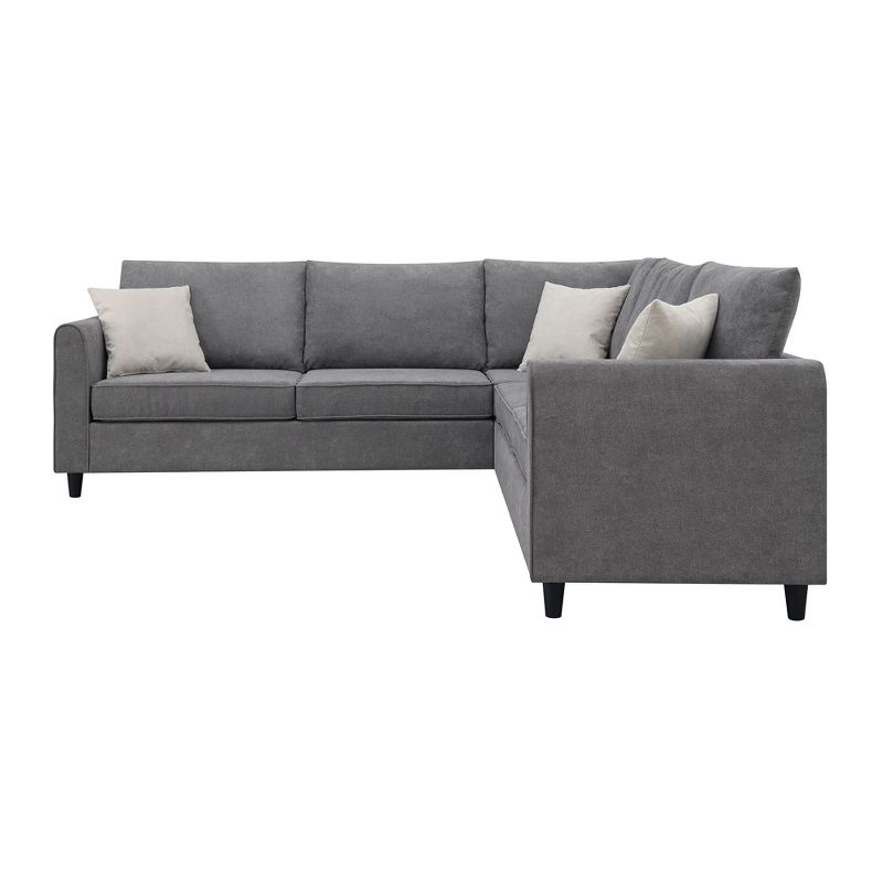 Modern Upholstered Living Room Sectional Sofa, With 3 Pillows, Gray - ModernLuxe, 5 of 15