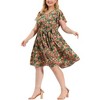 Agnes Orinda Women's Plus Size Floral Printed V neck Empire Waist Flared Casual Midi Dresses - 2 of 4